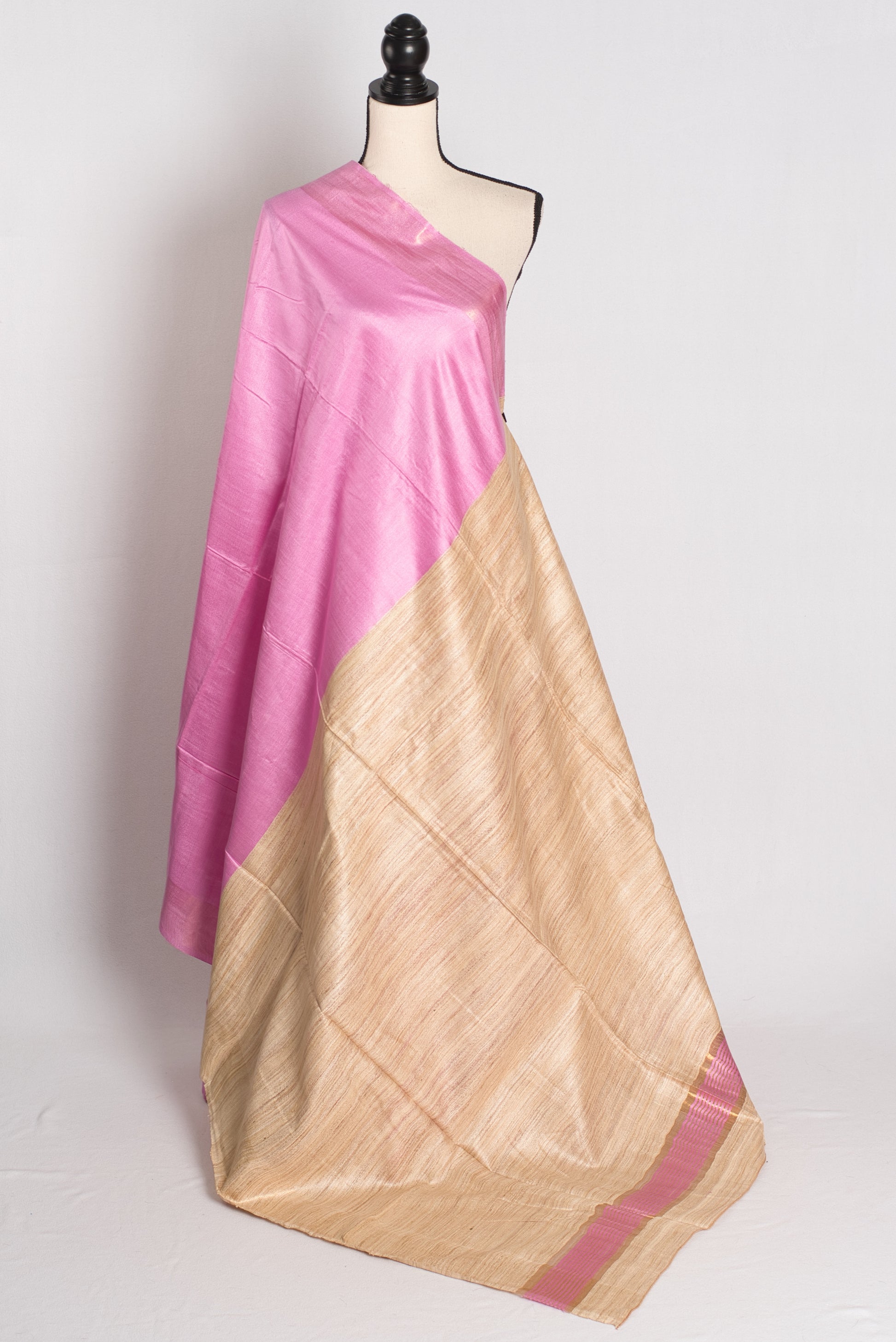 Blush Bloom - Pink Staple Tussar Silk Saree with Gicha Tussar Pallu.