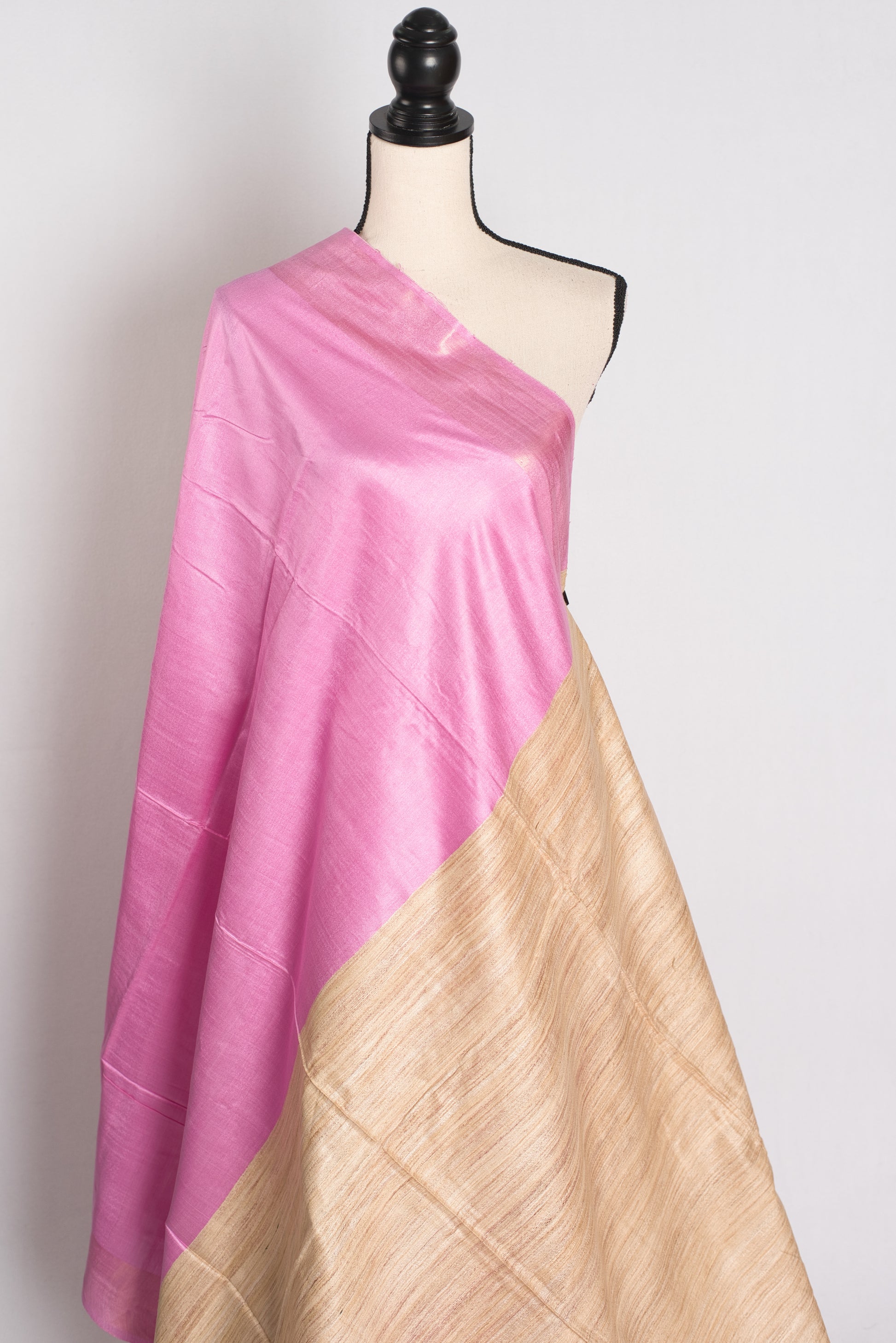 Blush Bloom - Pink Staple Tussar Silk Saree with Gicha Tussar Pallu.
