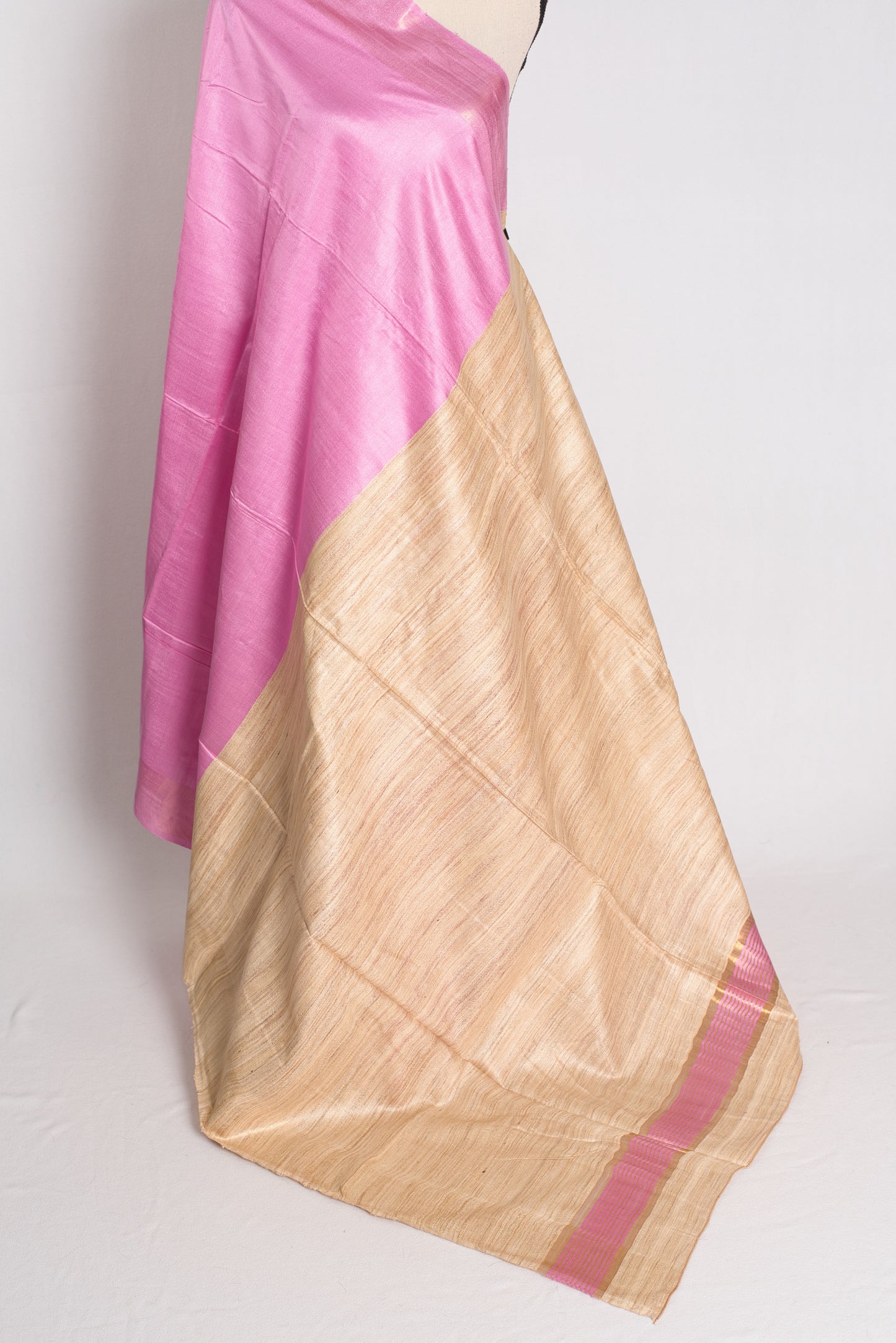 Blush Bloom - Pink Staple Tussar Silk Saree with Gicha Tussar Pallu.