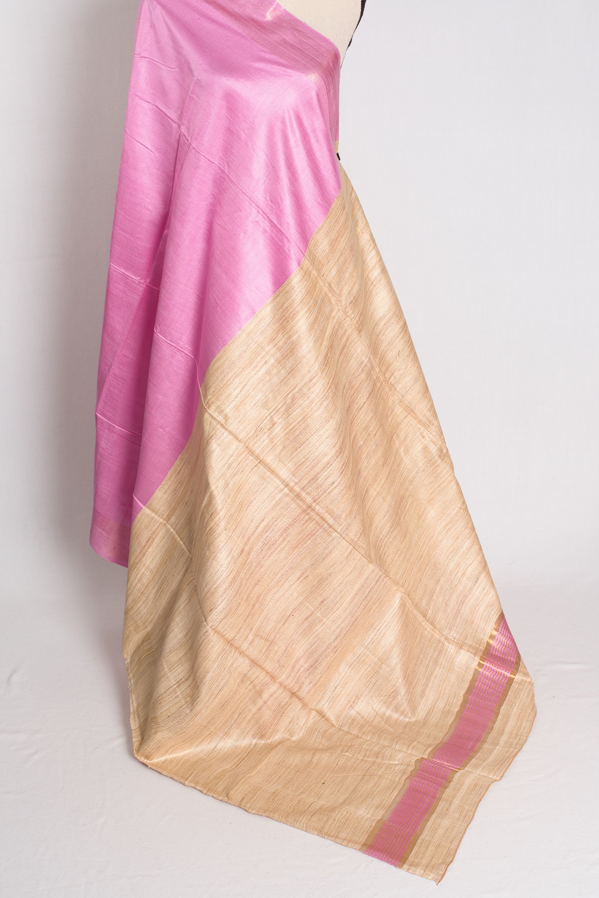 Blush Bloom - Pink Staple Tussar Silk Saree with Gicha Tussar Pallu.