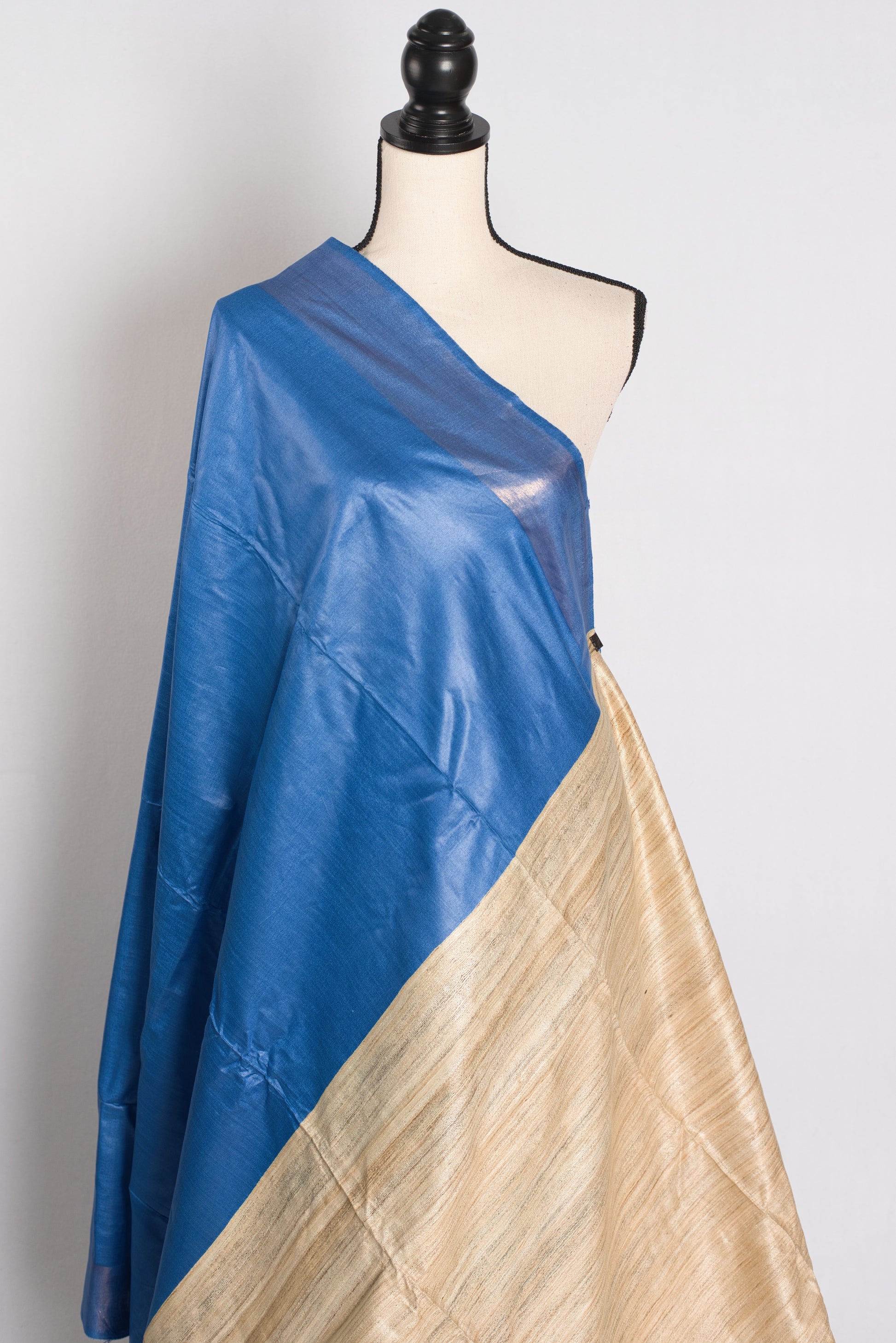 Serene Sky - Blue Staple Tussar Silk Saree with Gicha Tussar Pallu.