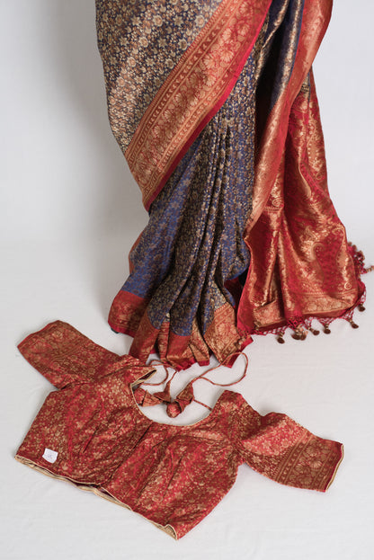 Traditional saree and blouse on a white background