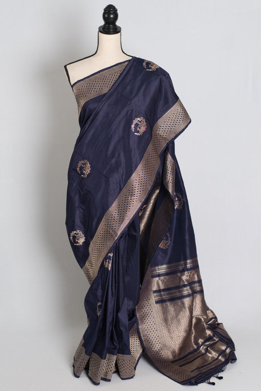 Ritaja : Exclusive Deer Motif Kadwa Banarasi Silk Saree in Dark Blue