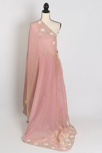 Hand Embroidery Soft Tissue Designer Saree in Frosted Pink