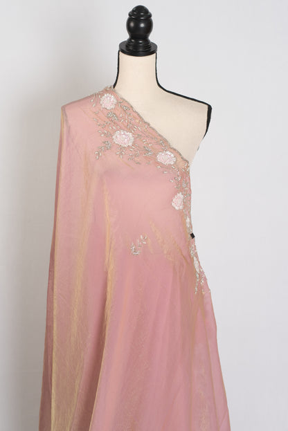 Hand Embroidery Soft Tissue Designer Saree in Frosted Pink