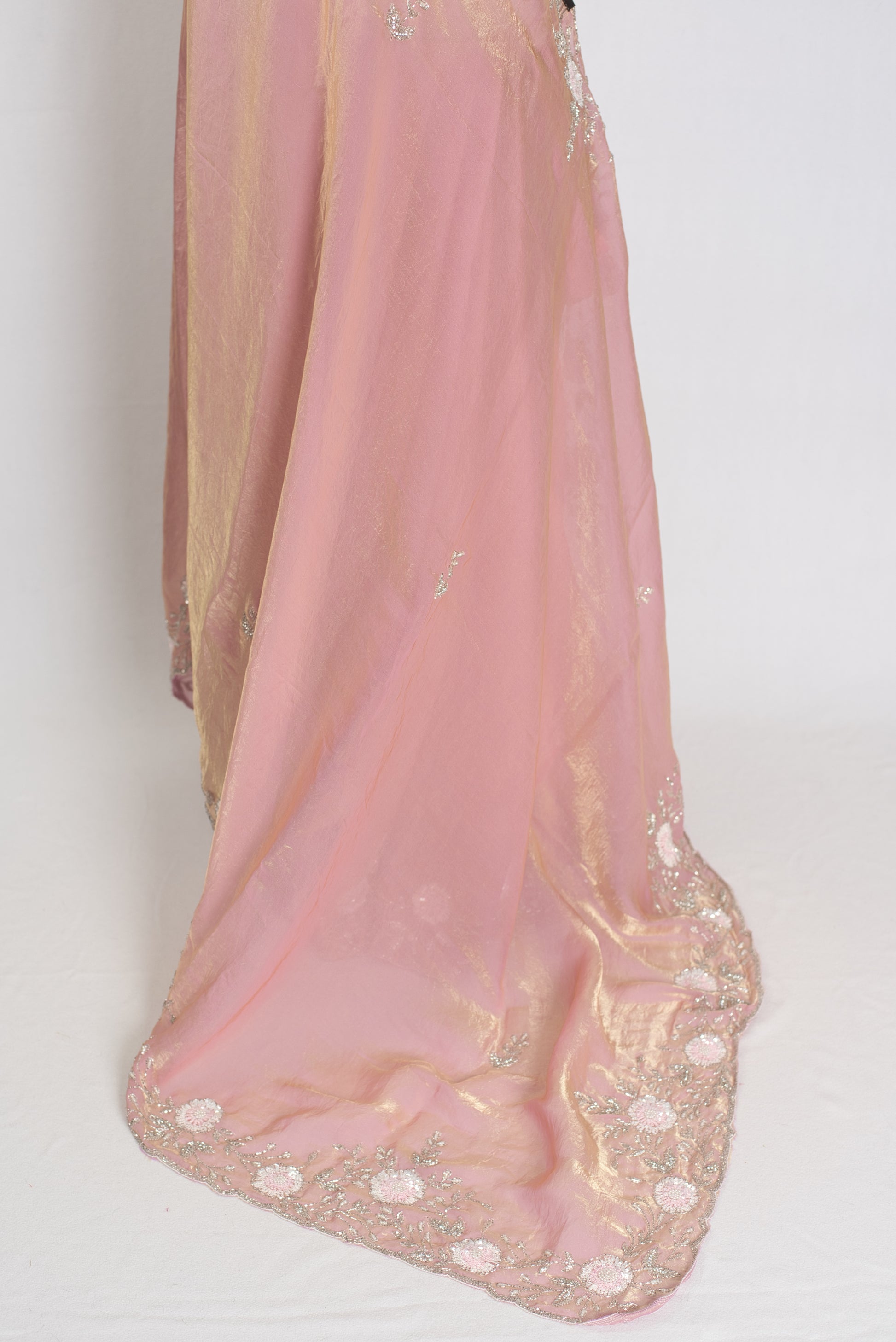 Hand Embroidery Soft Tissue Designer Saree in Frosted Pink