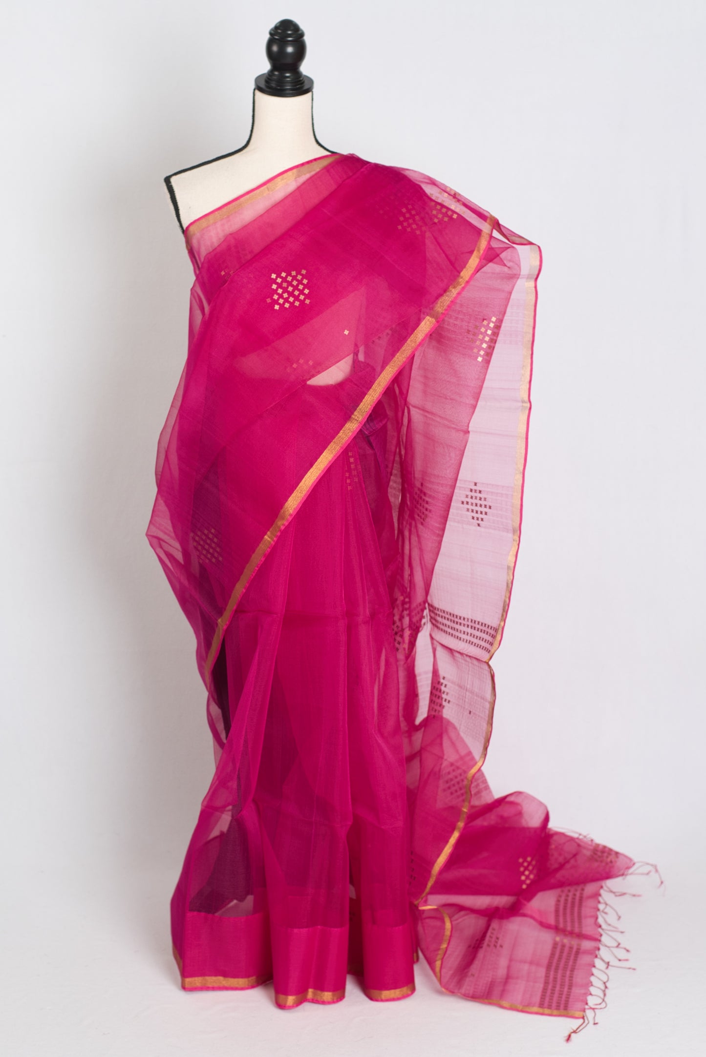 Roshni - Dark Pink Muslin Sequin Work Saree from Bengal