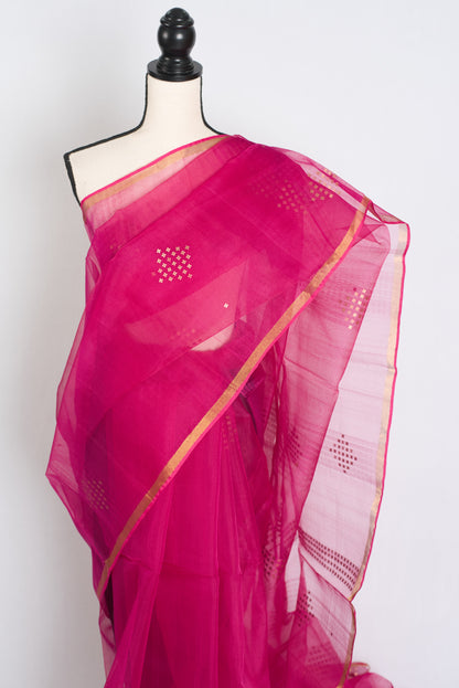 Roshni - Dark Pink Muslin Sequin Work Saree from Bengal