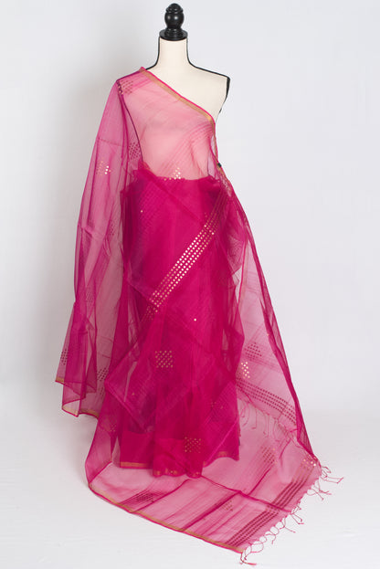 Roshni - Dark Pink Muslin Sequin Work Saree from Bengal