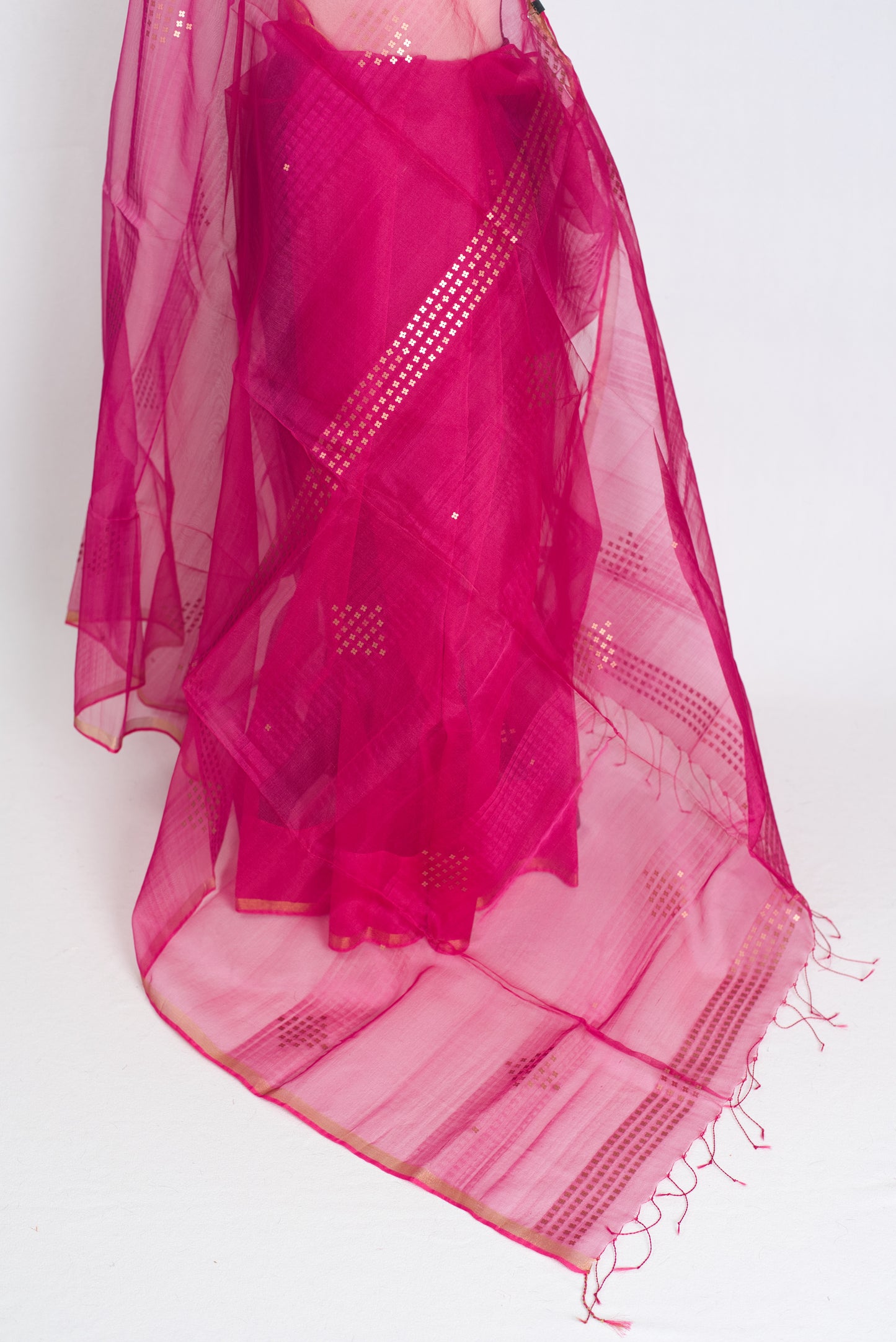 Roshni - Dark Pink Muslin Sequin Work Saree from Bengal