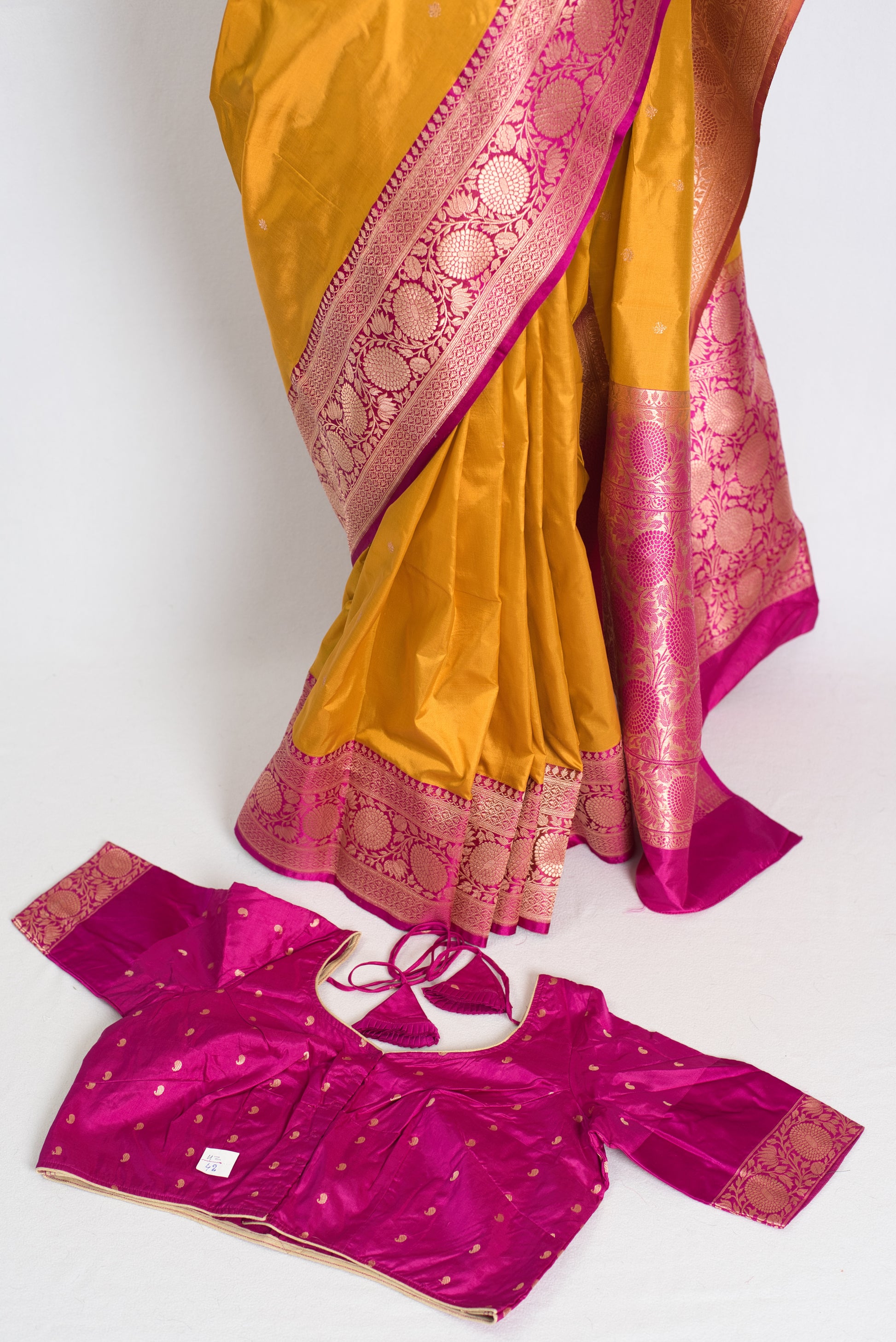 Indian Silk Banarasi Saree with 42 Size Stitched Blouse - Indian Wedding Saree