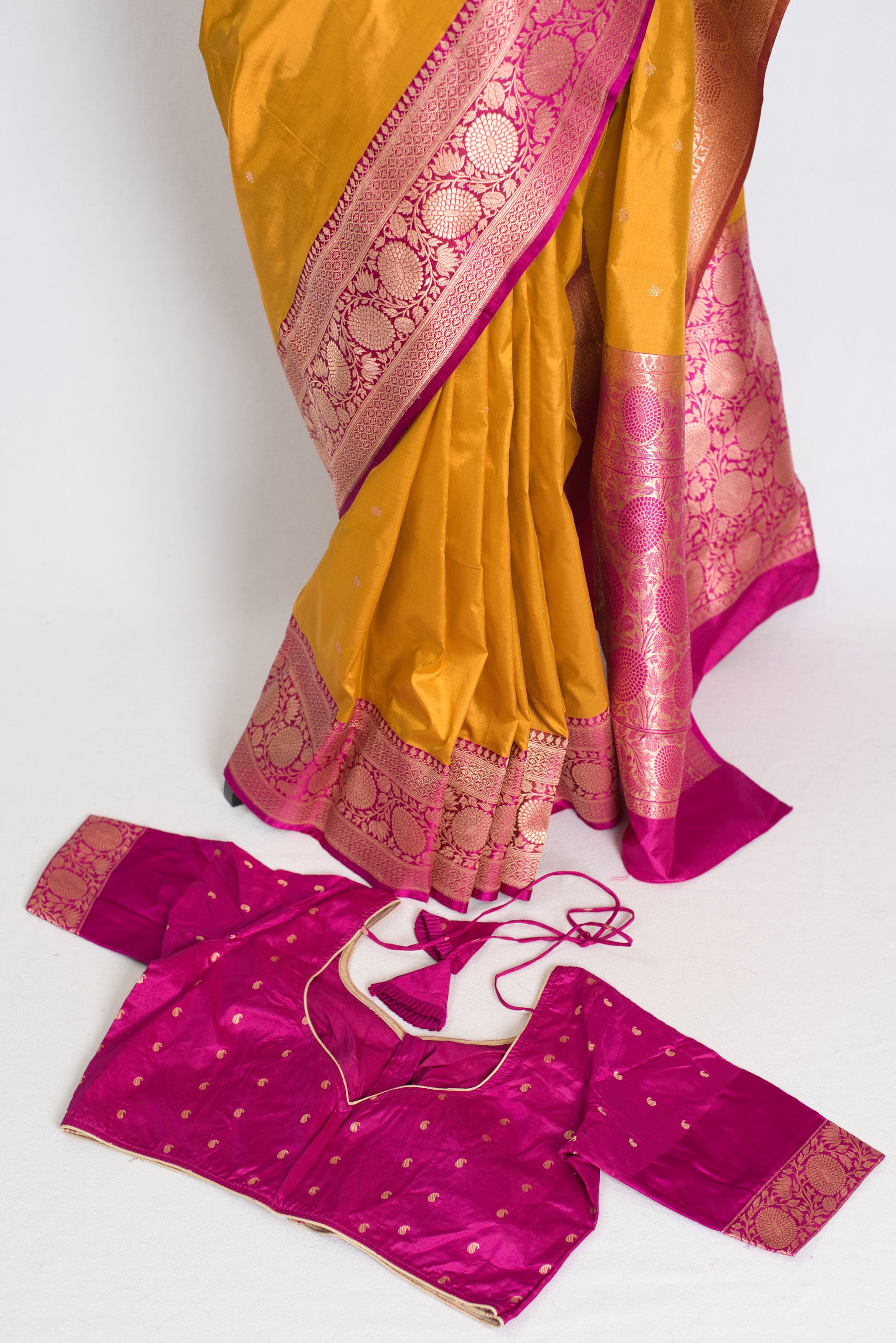 Indian Silk Banarasi Saree with 42 Size Stitched Blouse - Indian Wedding Saree