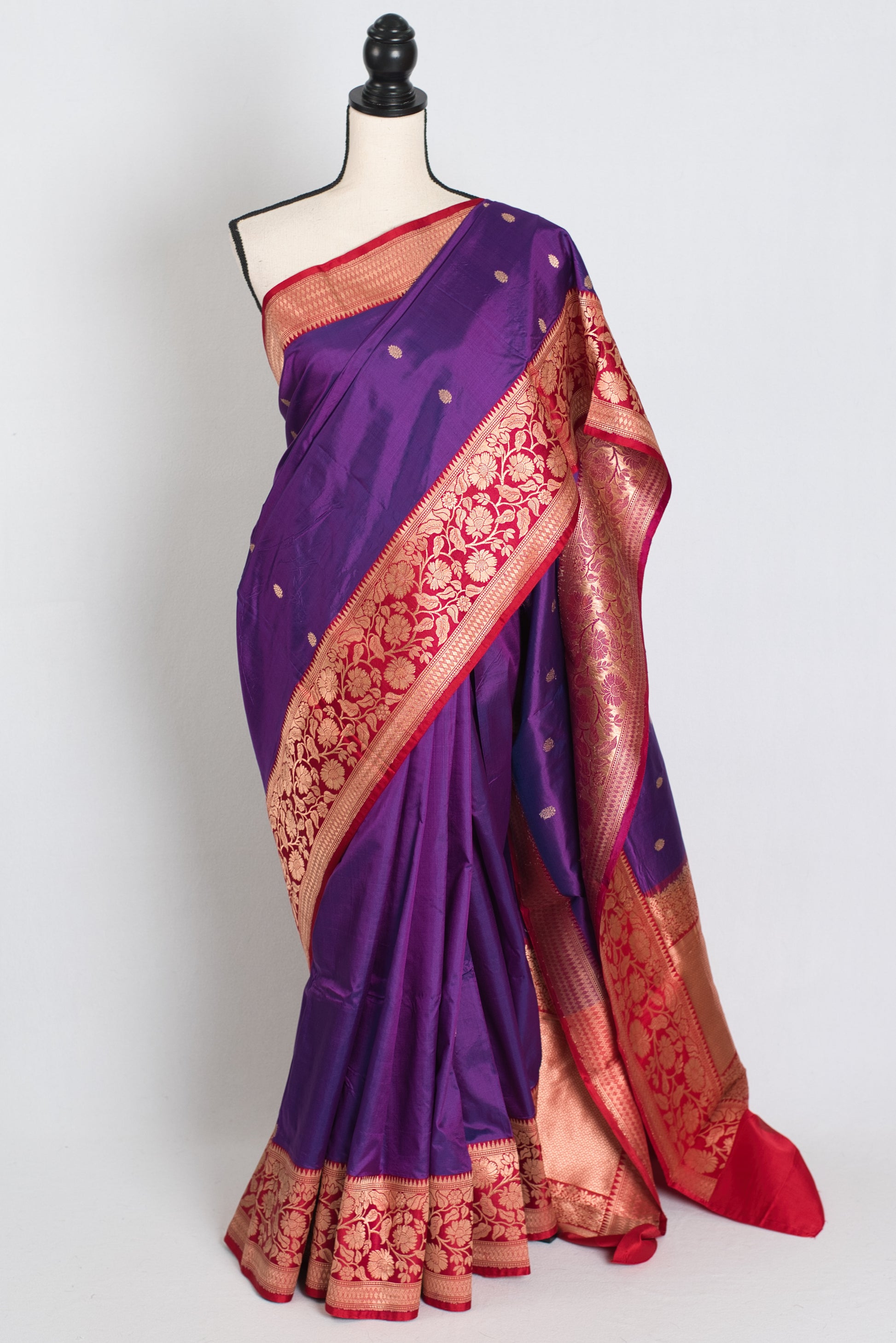 Madhavi : Silk Mark Certified Purple and Red Traditional Silk Banarasi Saree