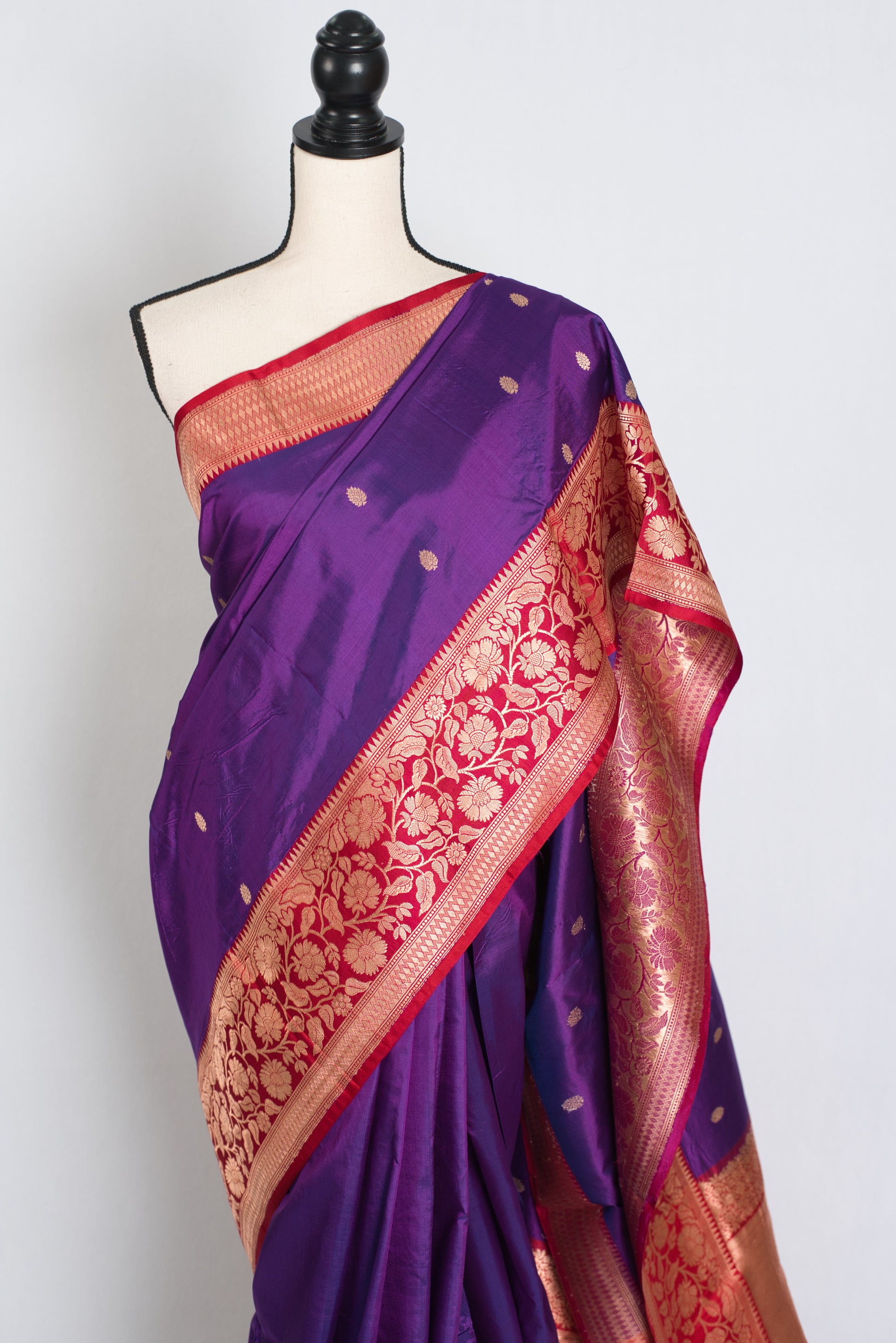 Madhavi : Silk Mark Certified Purple and Red Traditional Silk Banarasi Saree
