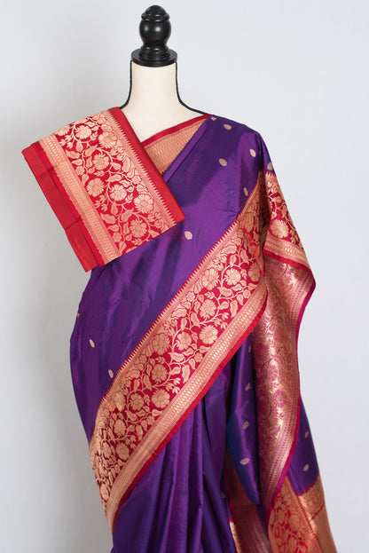 Madhavi : Silk Mark Certified Purple and Red Traditional Silk Banarasi Saree