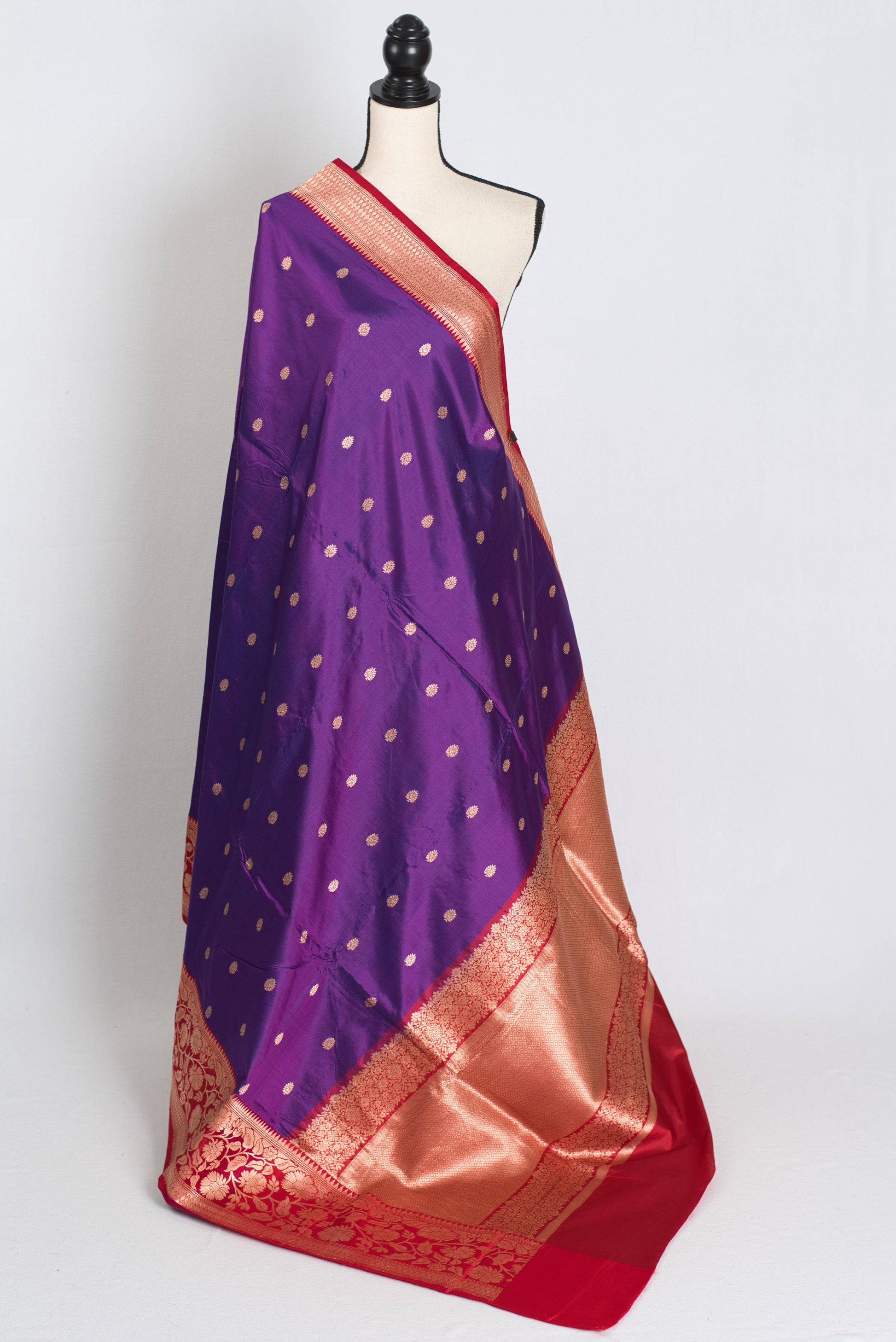 Madhavi : Silk Mark Certified Purple and Red Traditional Silk Banarasi Saree