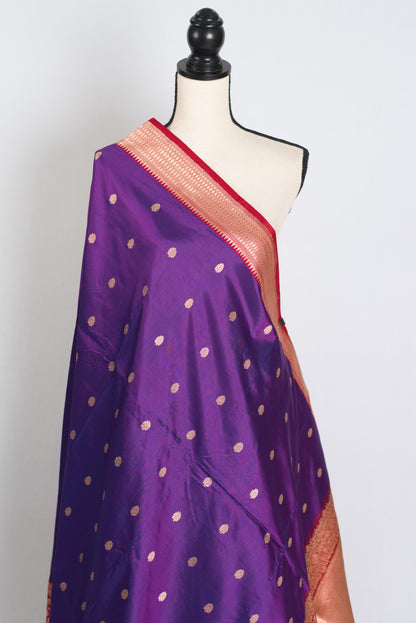Madhavi : Silk Mark Certified Purple and Red Traditional Silk Banarasi Saree