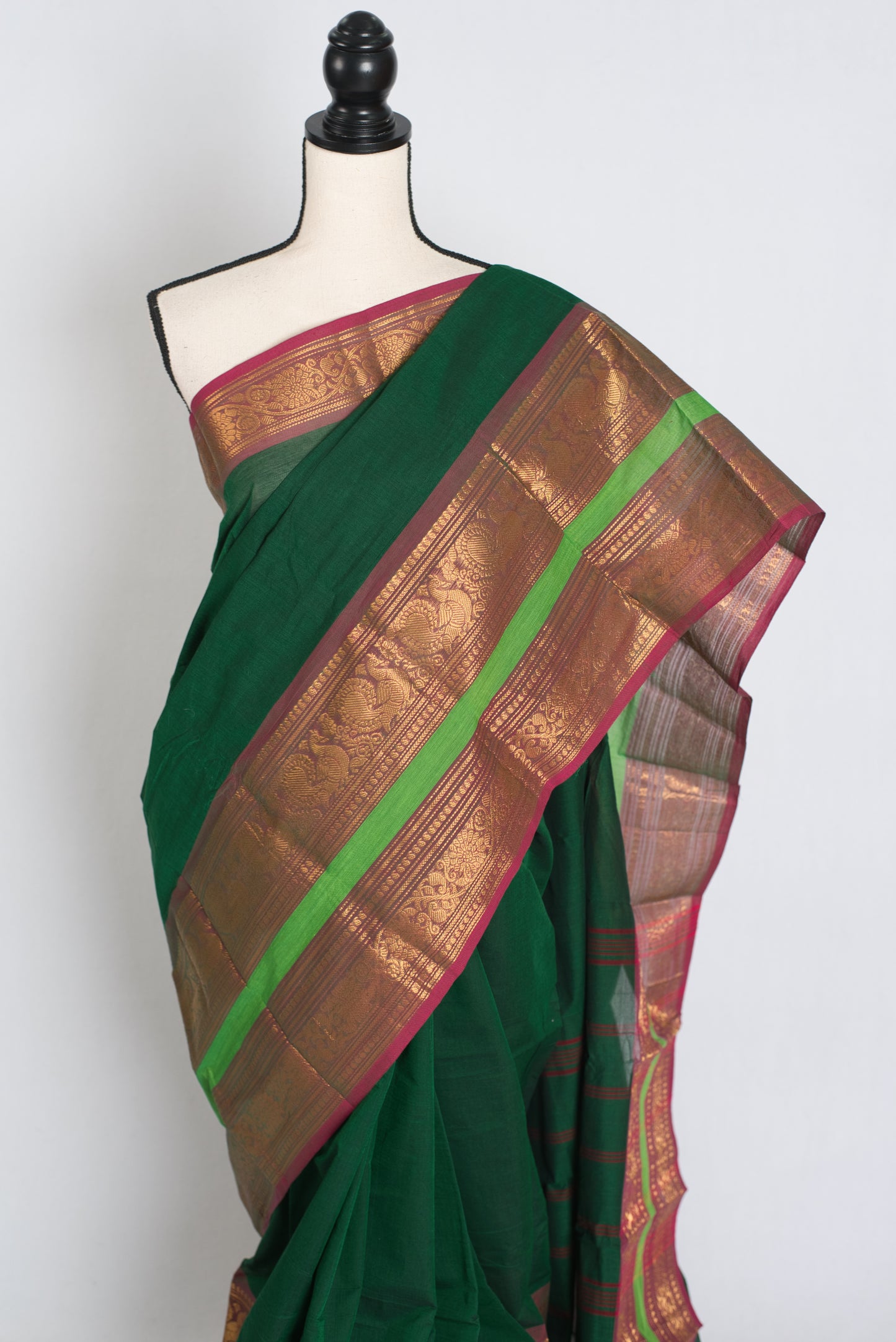 Leela : Bottle Green Kanchi Cotton Saree - Handwoven South Indian Elegance