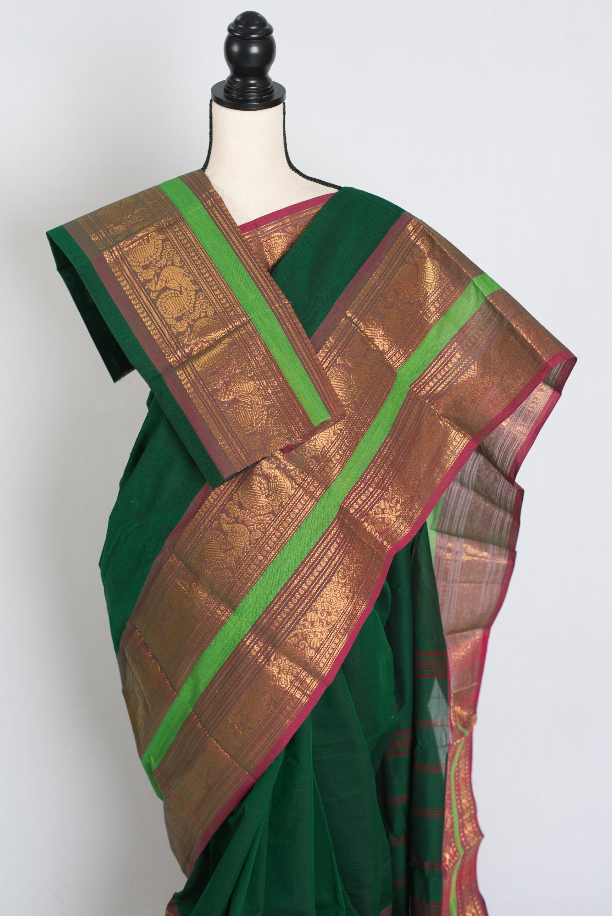 Leela : Bottle Green Kanchi Cotton Saree - Handwoven South Indian Elegance