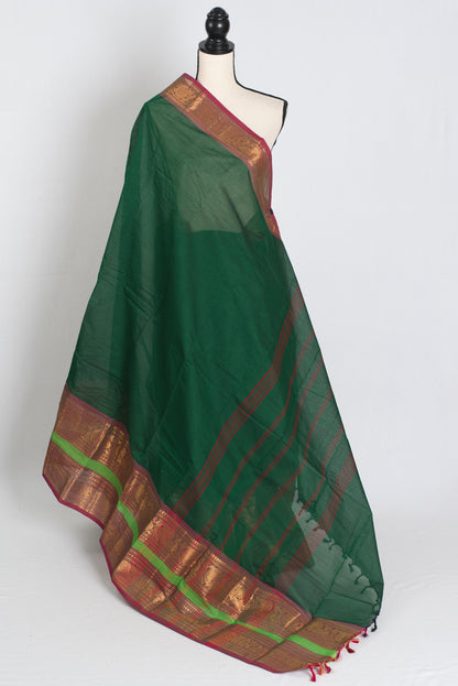 Leela : Bottle Green Kanchi Cotton Saree - Handwoven South Indian Elegance