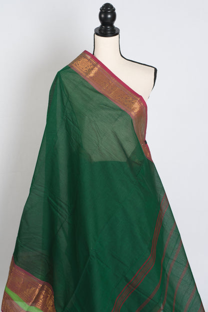 Leela : Bottle Green Kanchi Cotton Saree - Handwoven South Indian Elegance