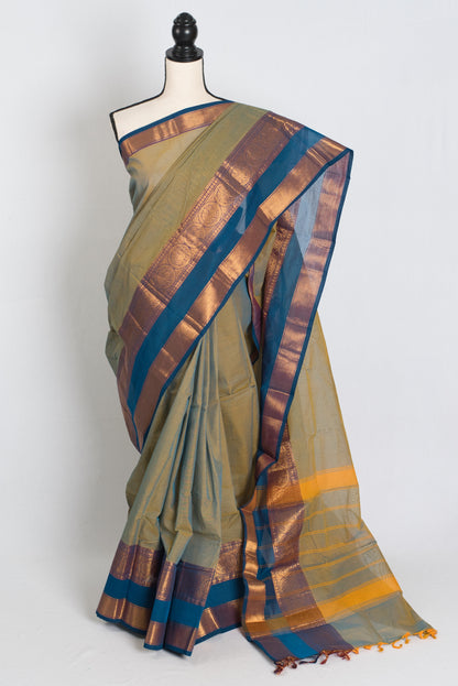 Harini : Grey Kanchi Cotton Saree - Handwoven South Indian Elegance