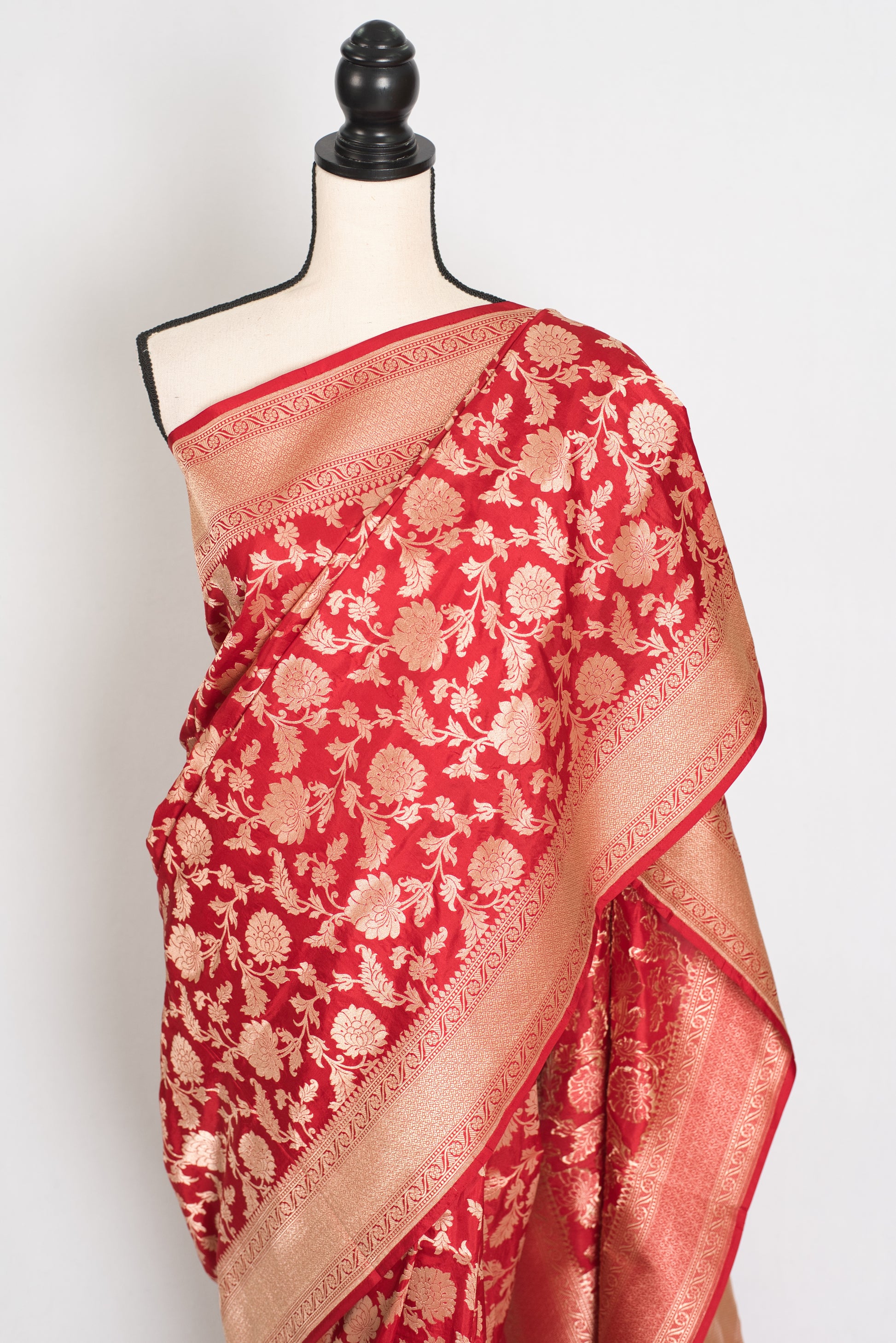 Kumuduni: Silk Mark Certified Red and Gold Bridal Jaal Banarasi Silk Saree