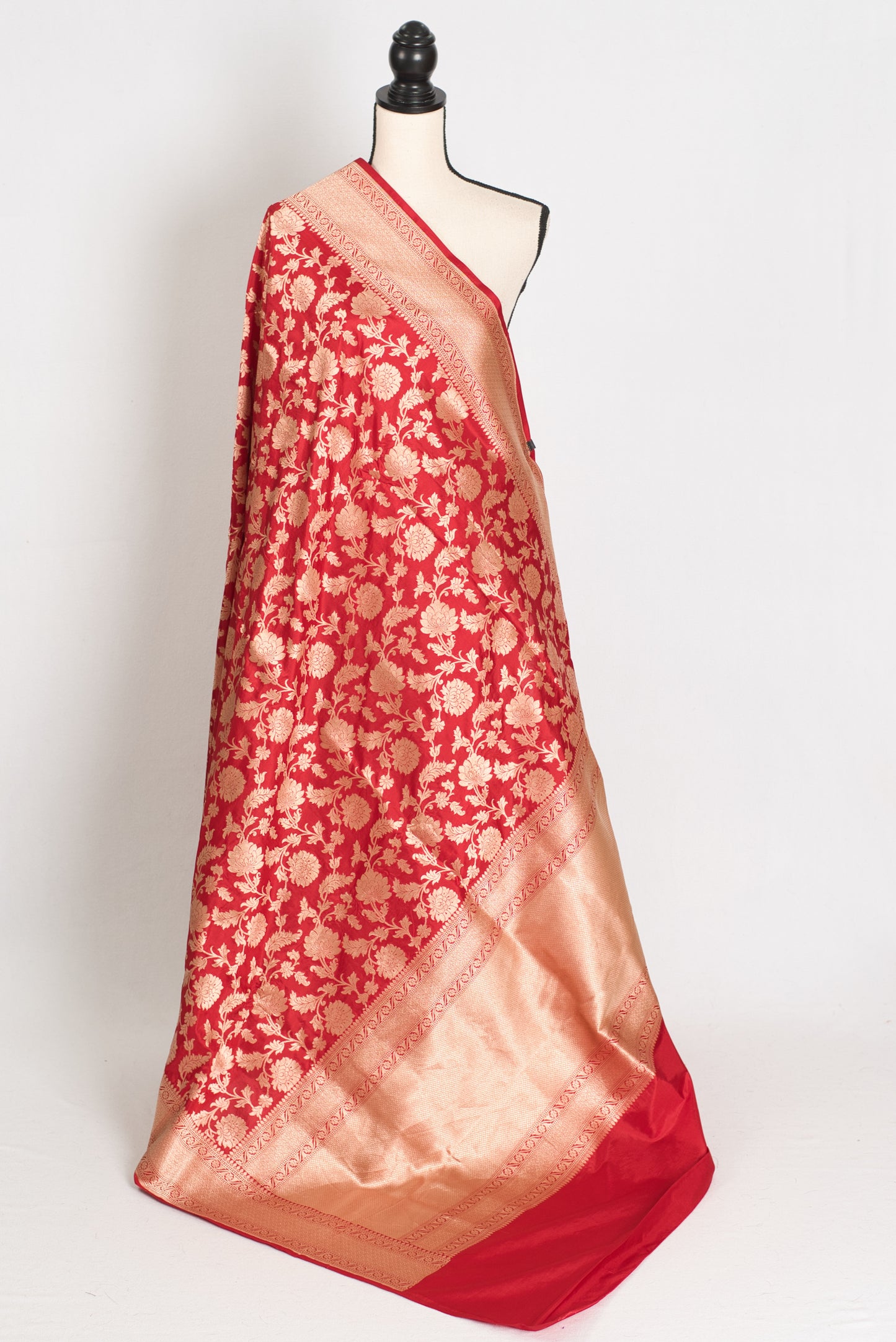 Kumuduni: Silk Mark Certified Red and Gold Bridal Jaal Banarasi Silk Saree