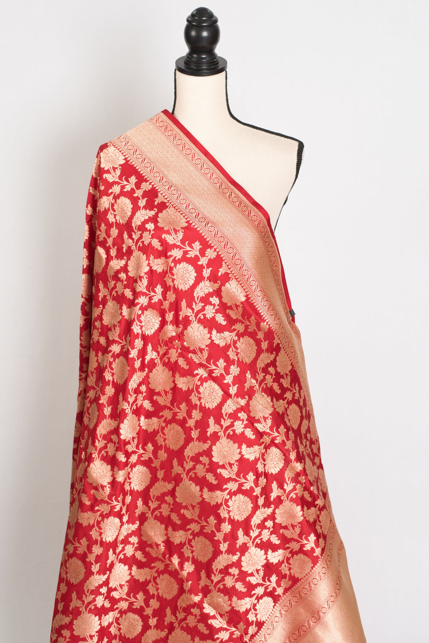 Kumuduni: Silk Mark Certified Red and Gold Bridal Jaal Banarasi Silk Saree