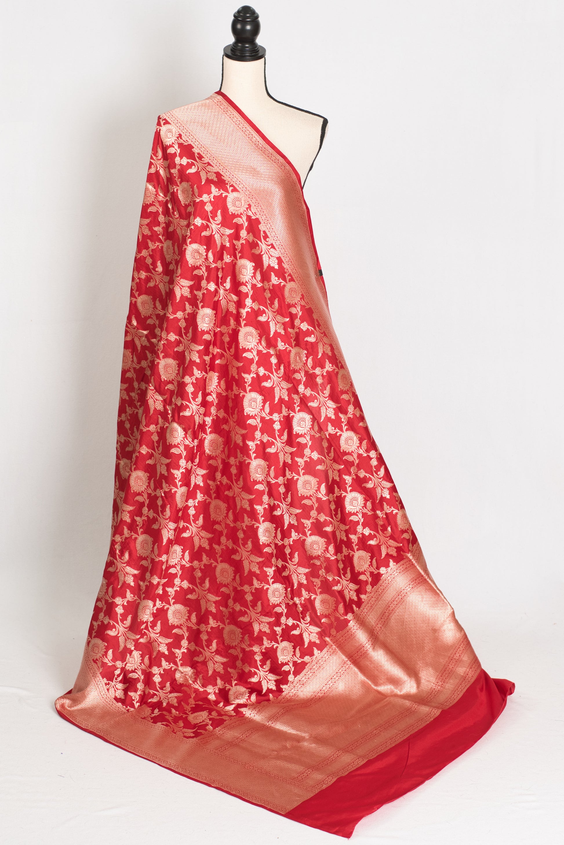 Rukhmani : Silk Mark Certified Bridal Jaal Banarasi Katan Silk Saree in True Red