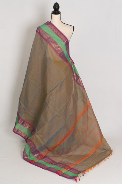 Shyama : Kanchi Cotton Saree - Handwoven South Indian Elegance in English Green