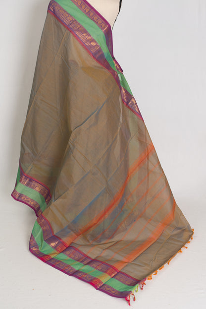 Shyama : Kanchi Cotton Saree - Handwoven South Indian Elegance in English Green