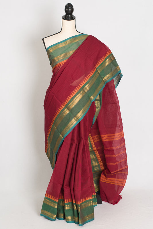 Kaveri : Magenta Kanchi Cotton Saree - Handwoven South Indian Elegance
