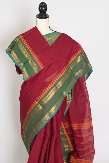 Kaveri : Magenta Kanchi Cotton Saree - Handwoven South Indian Elegance