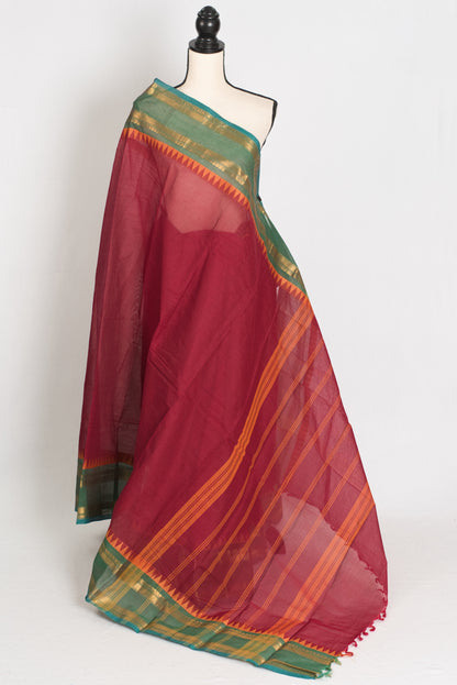 Kaveri : Magenta Kanchi Cotton Saree - Handwoven South Indian Elegance