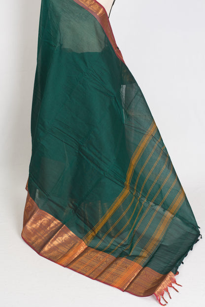 Gayetri : Handwoven Kanchi Cotton Saree in Peacock Green