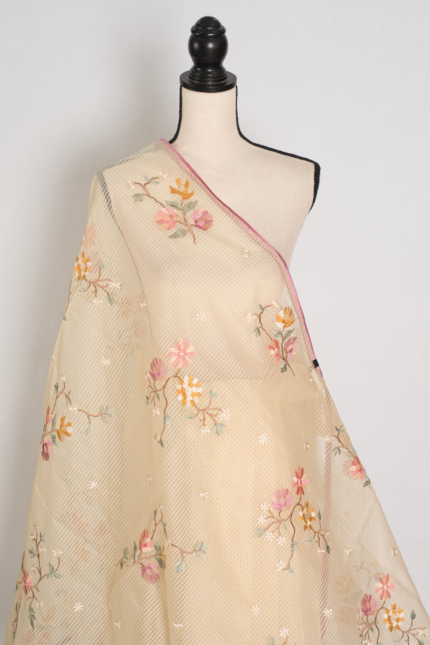 Srija | Yellow Floral Embroidery Blended Cotton Kota Saree image 7