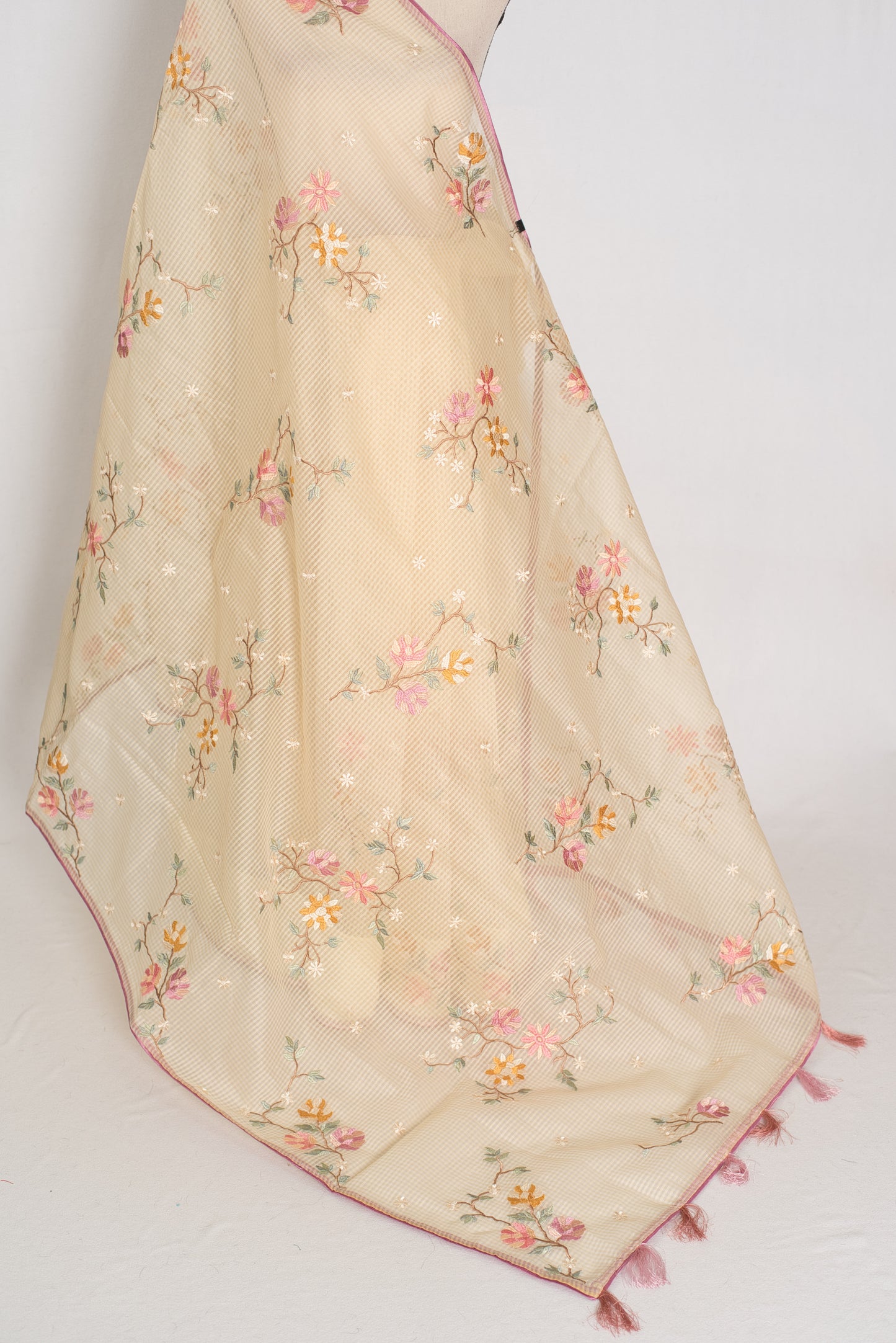 Srija | Yellow Floral Embroidery Blended Cotton Kota Saree image 6