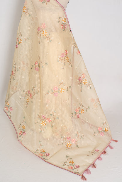 Srija | Yellow Floral Embroidery Blended Cotton Kota Saree image 6