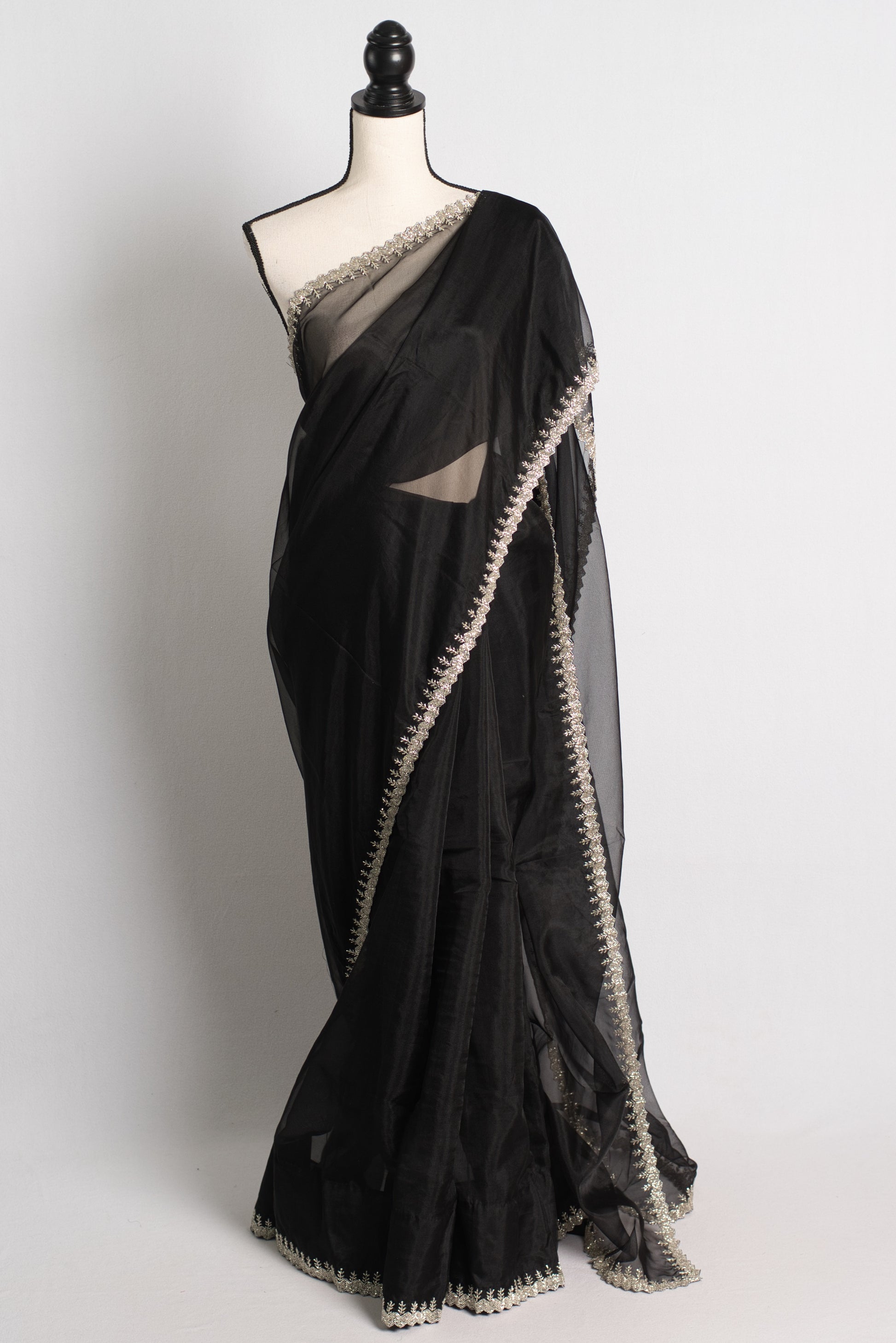 Cut Dana Embroidery Work Black Party Wear Semi Organza Saree.