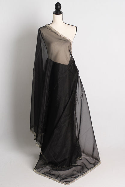 Cut Dana Embroidery Work Black Party Wear Semi Organza Saree.