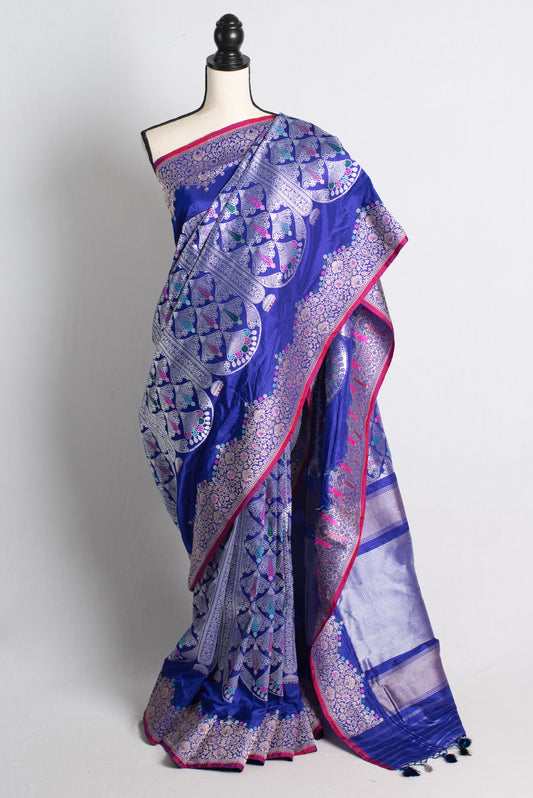 Silk Mark Certified  Katan Silk Tanchoi Banarasi Saree in Royal Blue and Silver