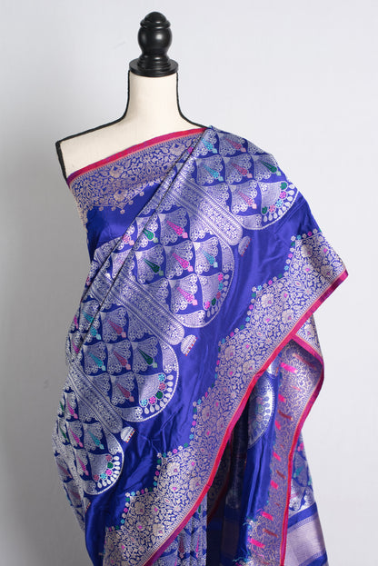 Silk Mark Certified  Katan Silk Tanchoi Banarasi Saree in Royal Blue and Silver