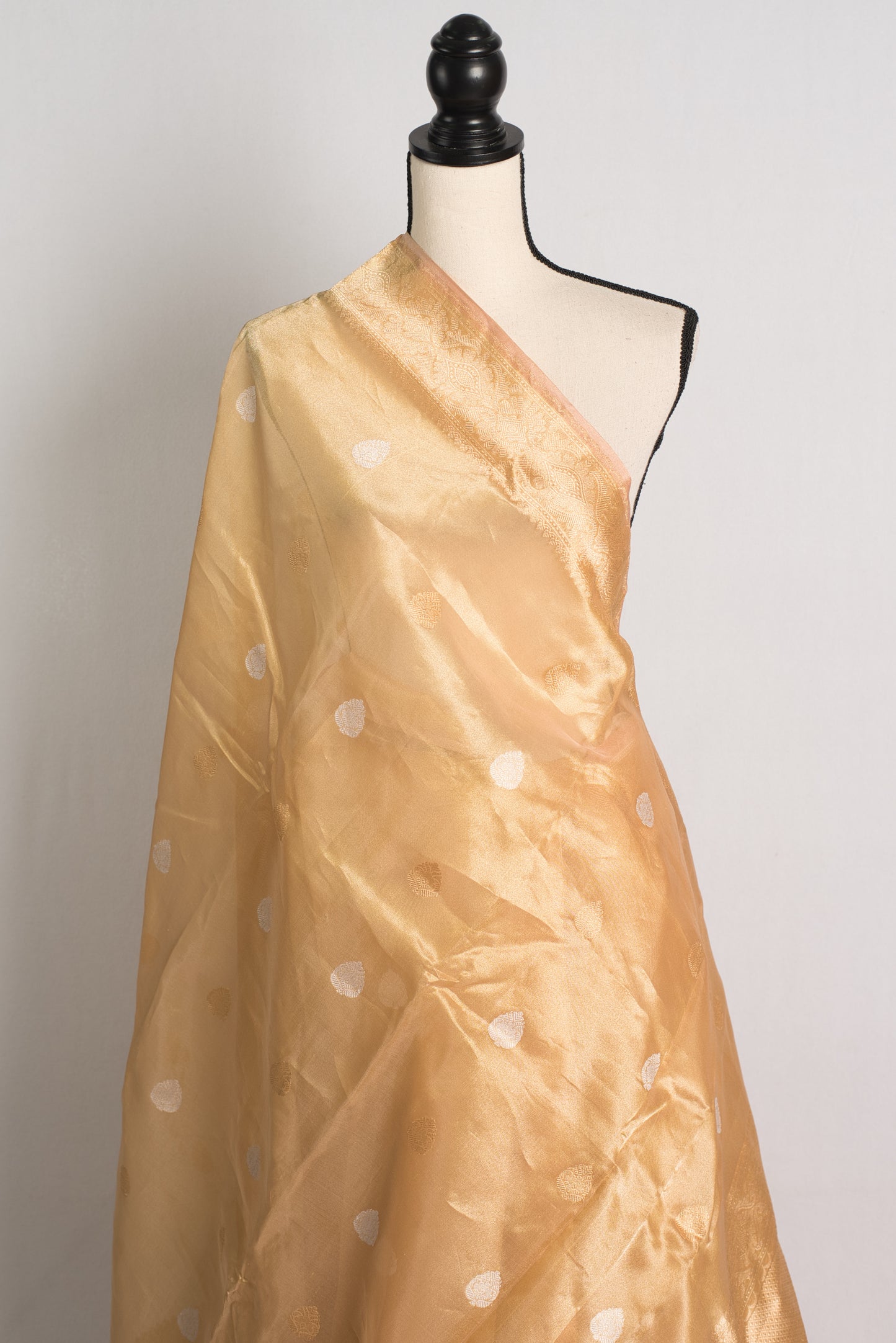 Gold Kadwa Kora Tissue Silk Banarasi Saree with Silver and Golden Woven Zari.