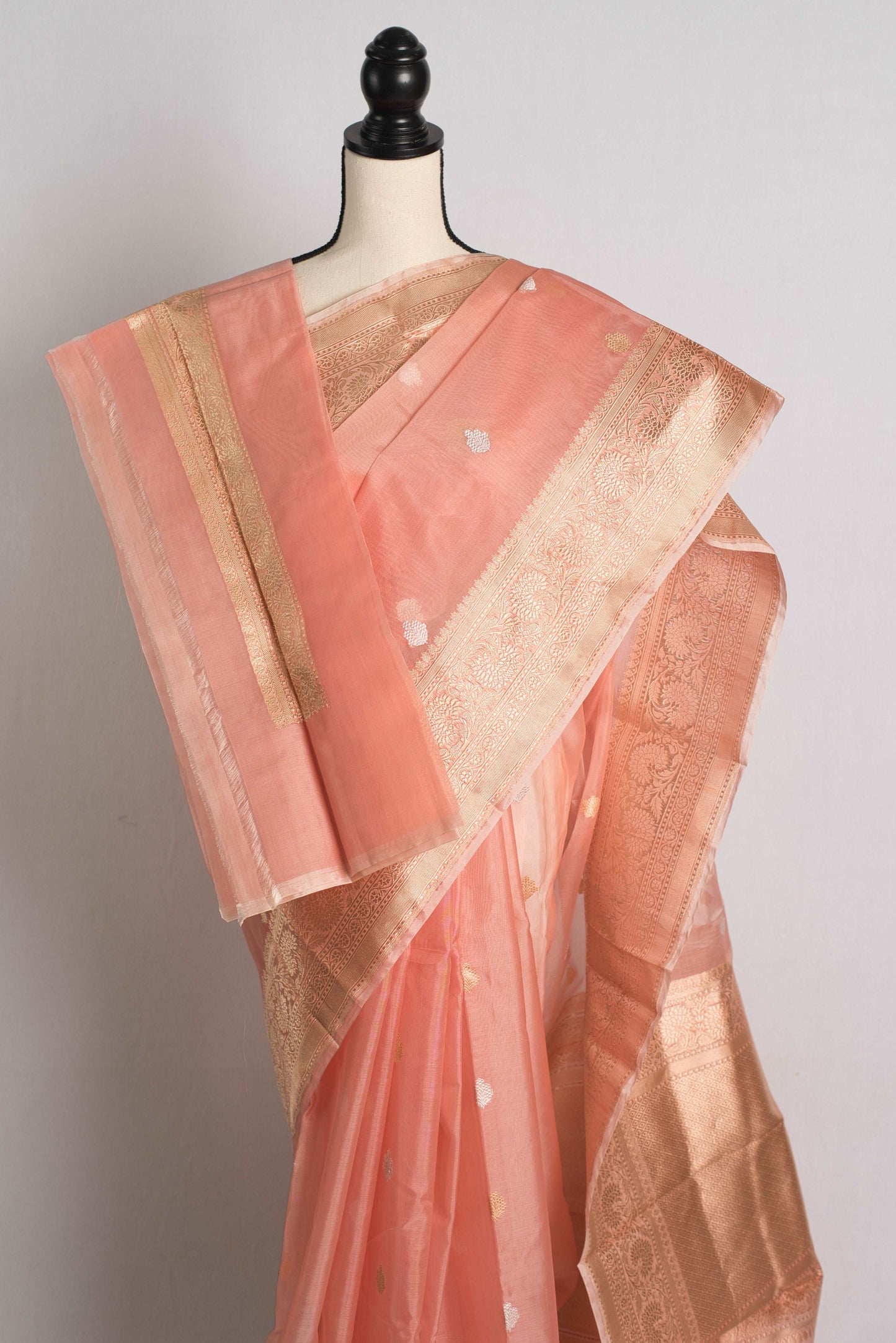 Pink Kadwa Kora Silk Banarasi Saree with Silver and Golden Woven Zari