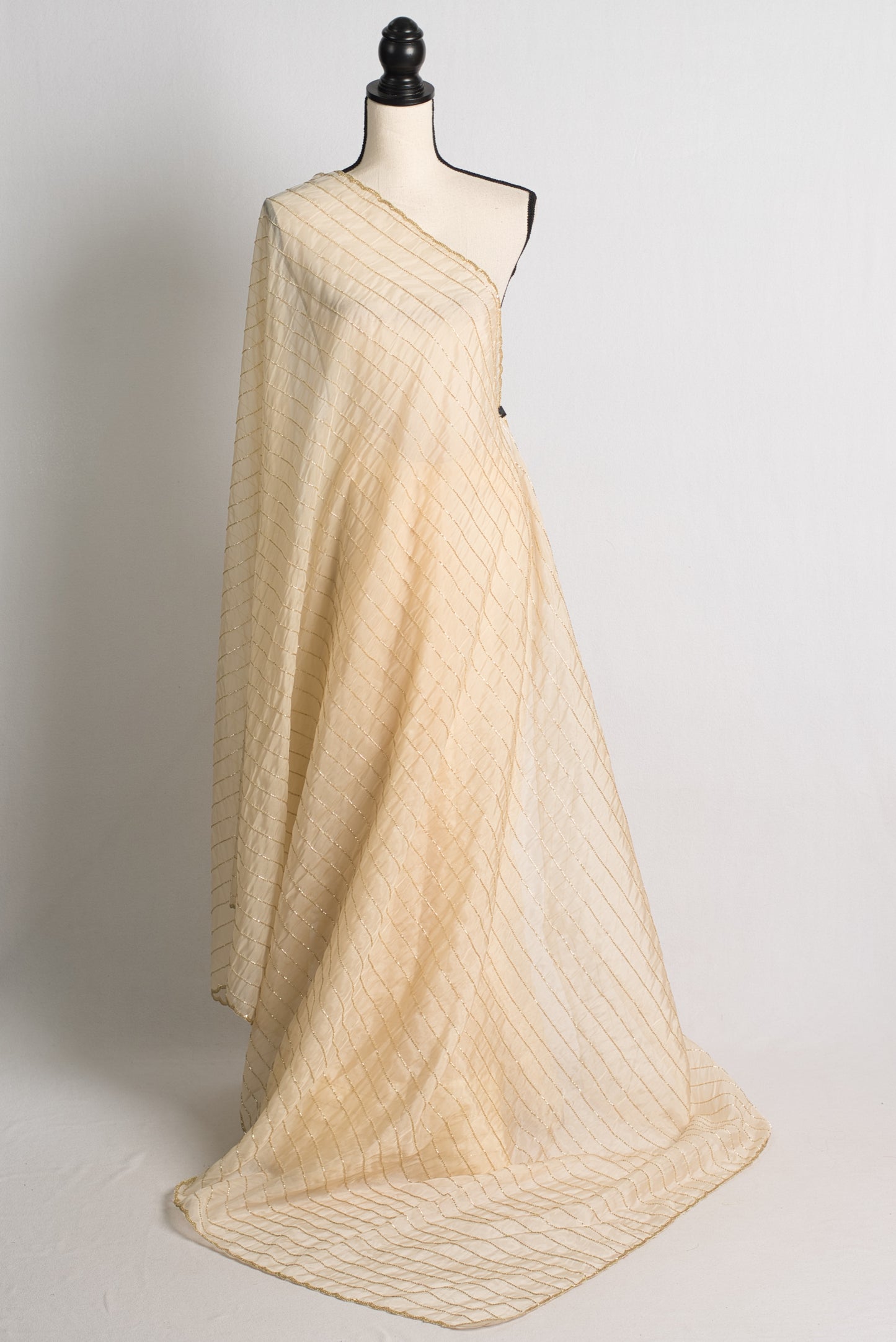 Cream and Gold Organza Cocktail Saree.