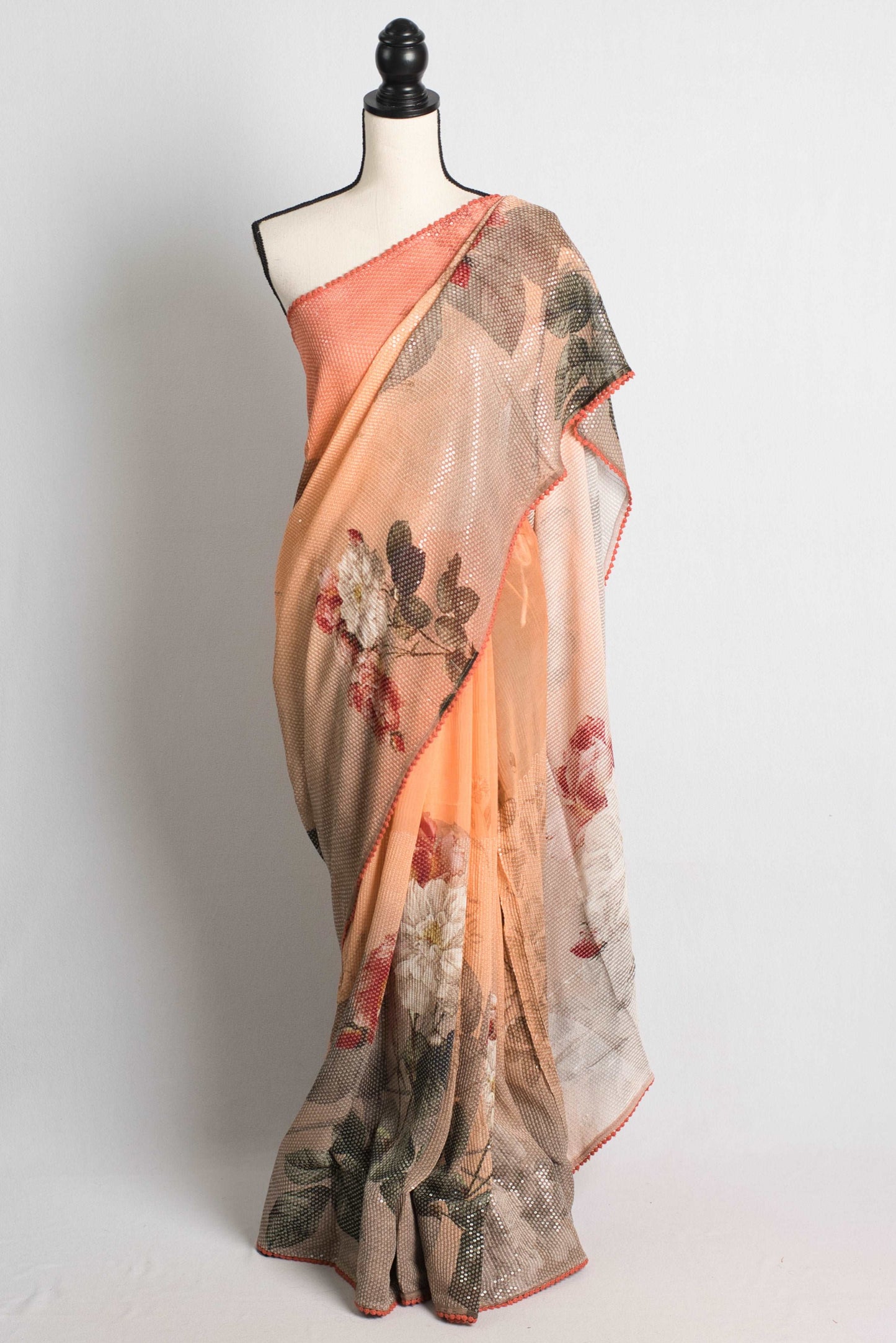 Digital Printed Designer Sequin Georgette Saree in Peach.