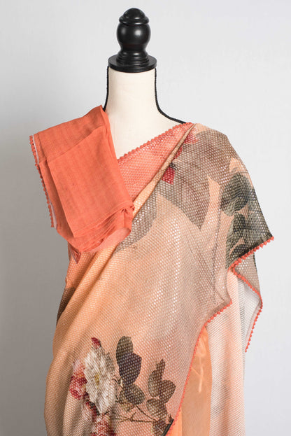 Digital Printed Designer Sequin Georgette Saree in Peach.