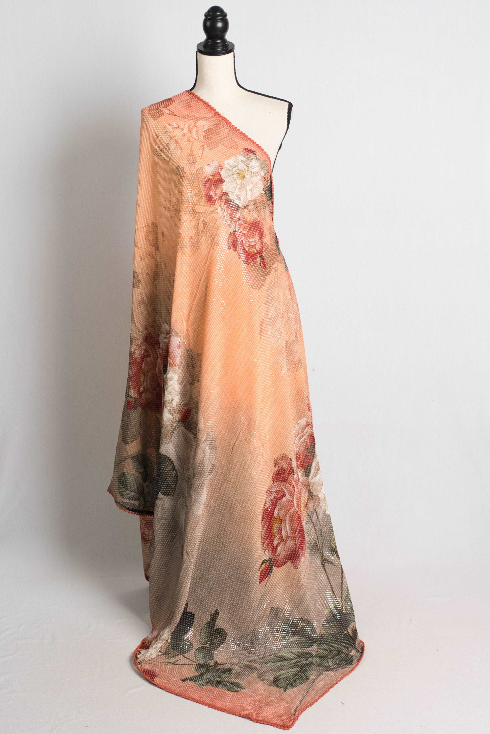 Digital Printed Designer Sequin Georgette Saree in Peach.