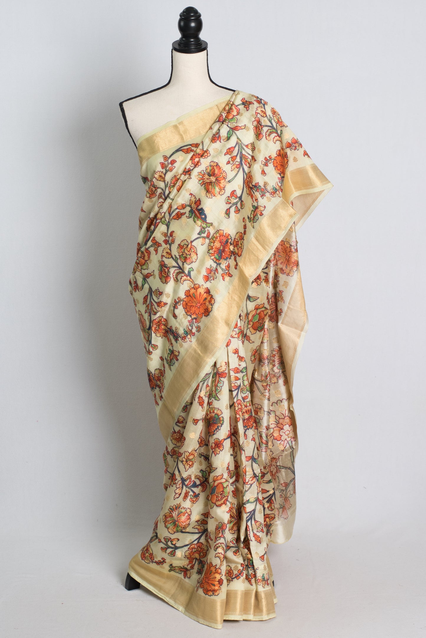 Soft Silk Chiniya Banarasi Floral Saree in Light Green.